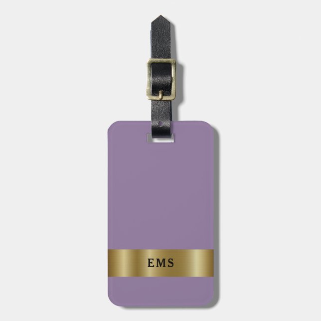Étiquette À Bagage Balise de bagages classique violet et or monogramm (Devant Vertical)