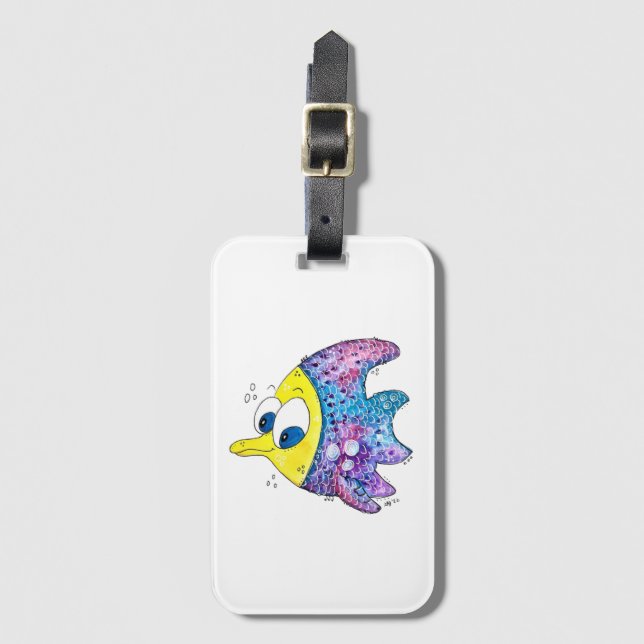 Étiquette À Bagage Balise de bagages de poisson couleur blanc mignon (Devant Vertical)