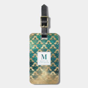 Étiquette À Bagage Balise de bagages en or et en bleu trésor