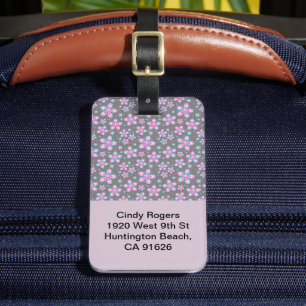 Étiquette À Bagage Balise de bagages floral géométrique rose et gris
