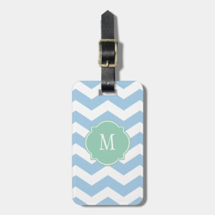 Étiquette À Bagage Balise de bagages Monogramme Chevron bleu et blanc
