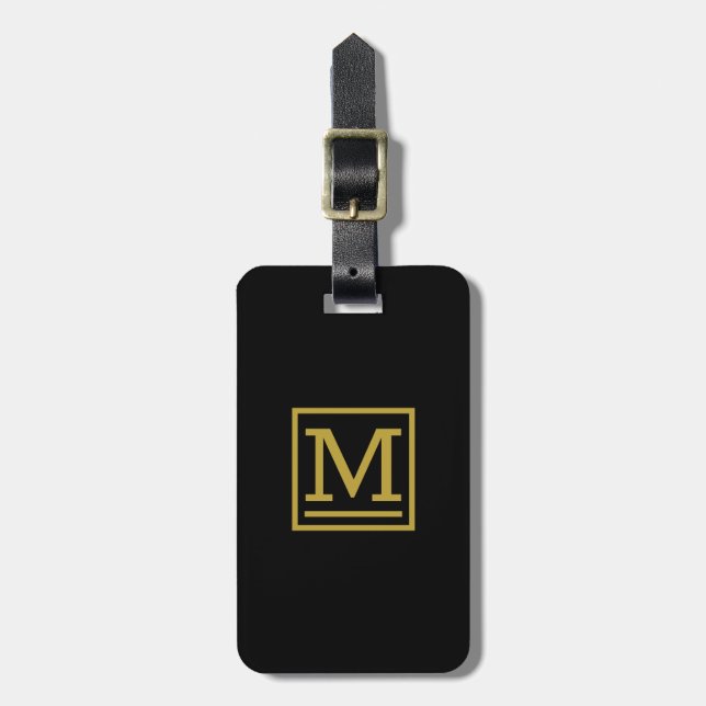 Étiquette À Bagage Balise de bagages monogramme Gold Block (Devant Vertical)
