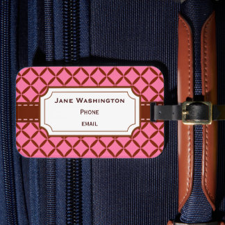 Étiquette À Bagage Balise de bagages rose et Brown personnalisée