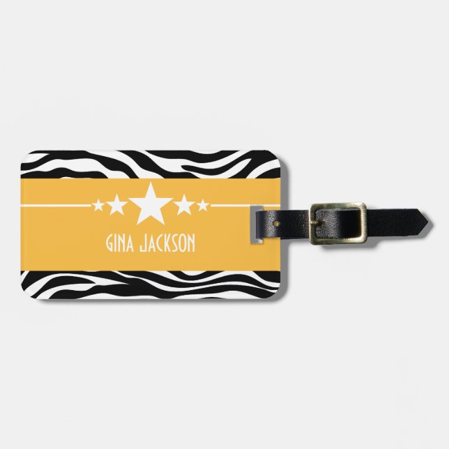 Étiquette À Bagage Balise de bagages Zebra Yellow Sassy Star (Devant horizontal)