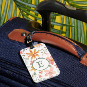 Étiquette À Bagage Balise de langue Pastel Floral Monogram