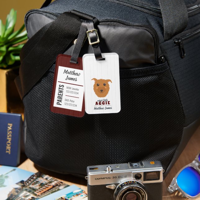 Étiquette À Bagage Balise de sac de bébé garçon aggie chien Maroon (Recto & Verso)