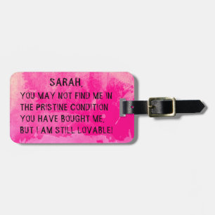 ÉTIQUETTE À BAGAGE BALISE DE VOYAGE EN ROSE FUNNY, MESSAGE DE BAGAGER