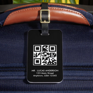 Étiquette À Bagage Balise de voyage personnalisée Nom et code qr noir