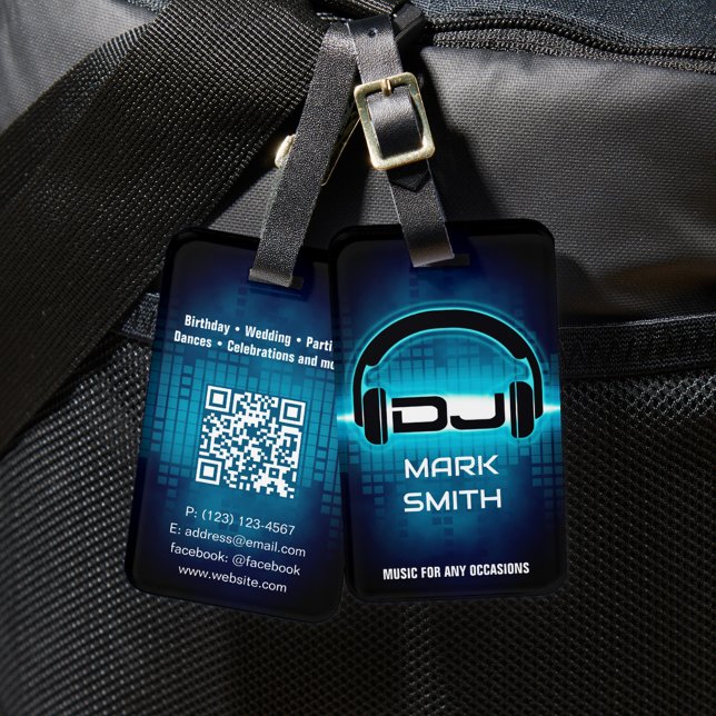 Étiquette À Bagage Balise DJ Modern Blue avec code QR (Créateur téléchargé)