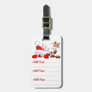 Étiquette À Bagage Balise Drôle Père Noël et Reindeer Cartoon