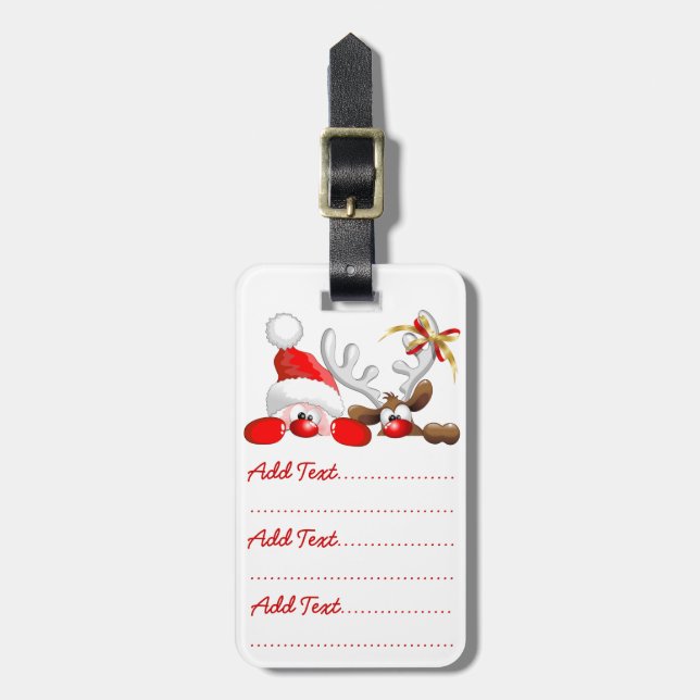 Étiquette À Bagage Balise Drôle Père Noël et Reindeer Cartoon (Devant Vertical)