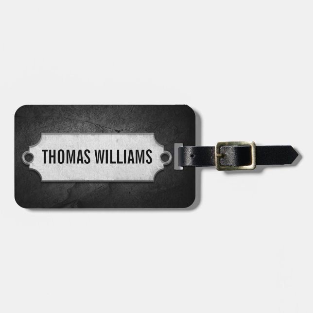 Étiquette À Bagage Balise en métal sur roche d'ardoise noire (Devant horizontal)