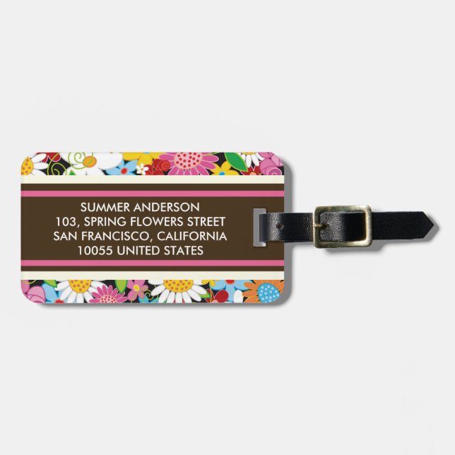 Étiquette À Bagage Balise Fleurs de printemps en lunettes Jardin Flor (Devant horizontal)