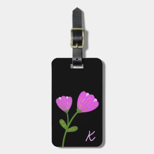 Étiquette À Bagage Balise Fleurs roses sur bagages noirs