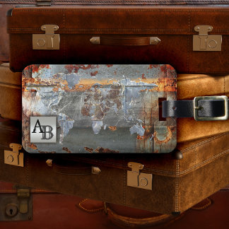 Étiquette À Bagage Balise Grunge Metallic World Map