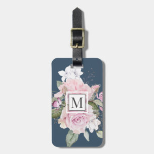 Étiquette À Bagage Balise Jardin rose Bleu ⎢ Monogramme