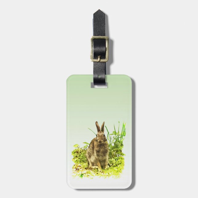 Étiquette À Bagage Balise Lapin Brown en Grass vert (Devant Vertical)