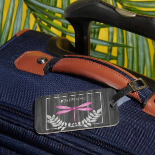 Étiquette À Bagage Balise Magenta Dragonfly Rustic Luggage