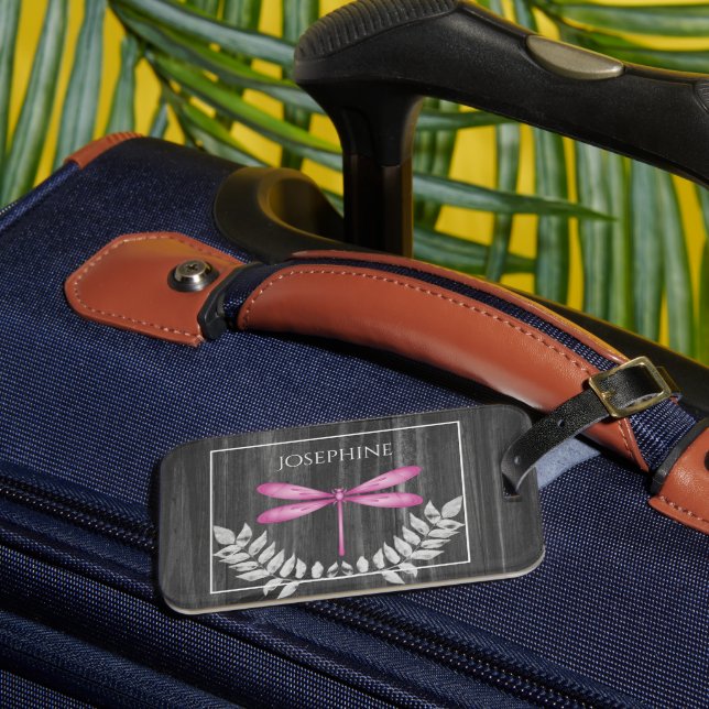 Étiquette À Bagage Balise Magenta Dragonfly Rustic Luggage (Insitu Rectoal 3)