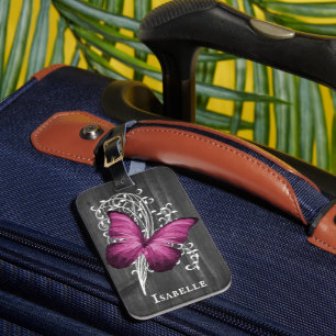 Étiquette À Bagage Balise Magenta Rustic Butterfly personnalisée