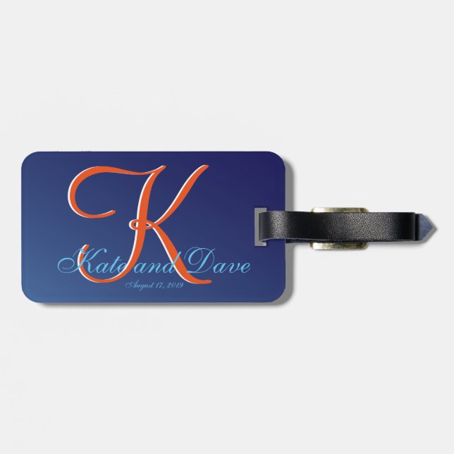 Étiquette À Bagage Balise Meilleur Cool Monogramme Sapphire Bleu (Dos horizontal)