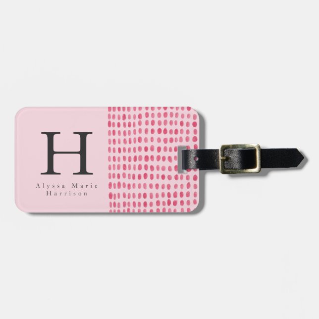 Étiquette À Bagage Balise Monogram Chic Moderne rose vif (Devant horizontal)