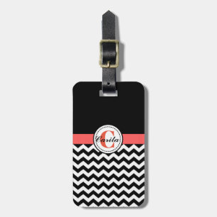 Étiquette À Bagage Balise Monogramme de bagage Chevron noir/blanc