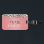 Étiquette À Bagage Balise parties scintillant et monogramme métalliqu<br><div class="desc">Parties scintillant de fille et de métal brossé amusant typographie script. Rose</div>