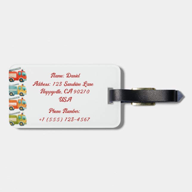 Étiquette À Bagage Balise personnalisée de bagage de camion d'incendi (Dos horizontal)