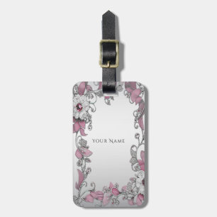 Étiquette À Bagage Balise Pink Silver White Floral Luggage