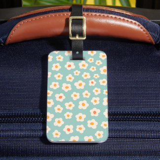 Étiquette À Bagage Balise Retro Cute Turquoise marguerite à motifs fl