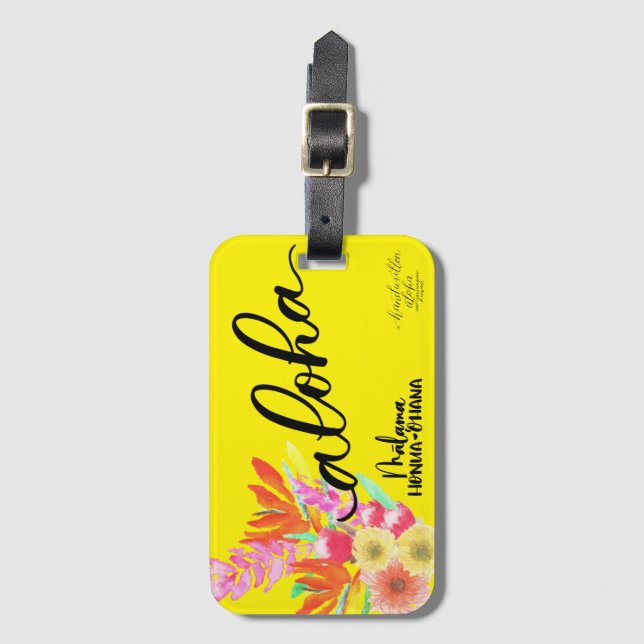 Étiquette À Bagage Balise Tropicale Jaune Aloha - Malama Honua Ohana (Devant Vertical)