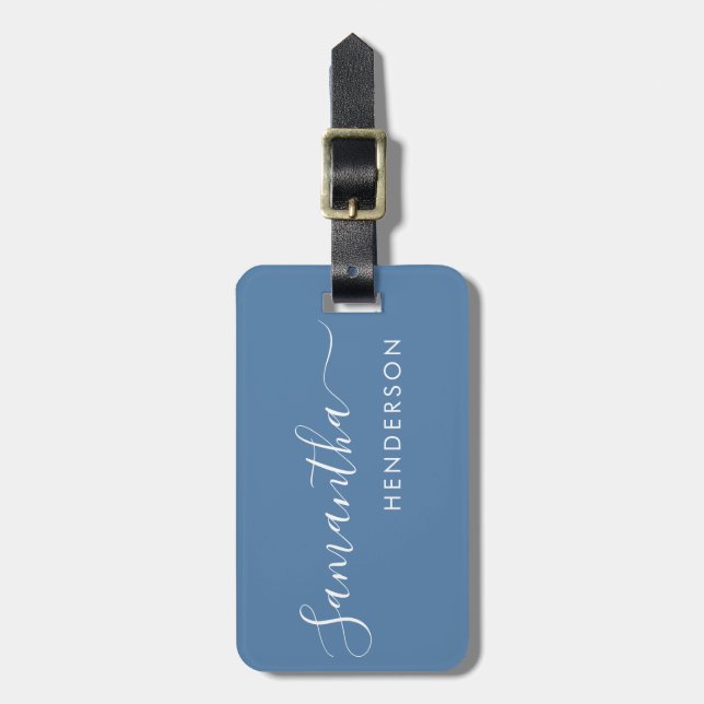Étiquette À Bagage Balises de bagage bleu Dusty Mariage Plan de table (Devant Vertical)