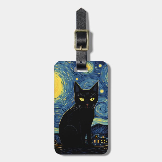 Étiquette À Bagage Balises de bagage de chat noir (Devant Vertical)