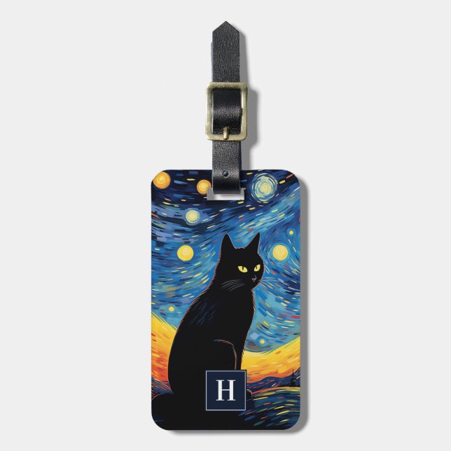 Étiquette À Bagage Balises de bagage de chat noir (Devant Vertical)