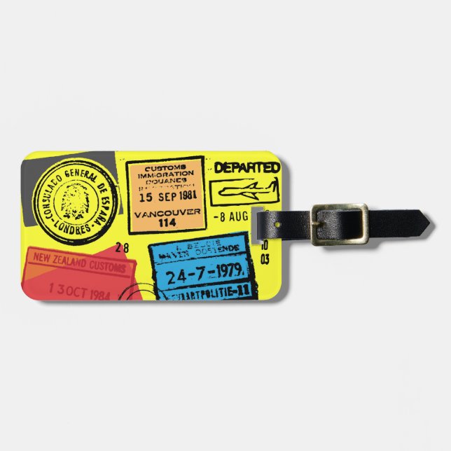 Étiquette À Bagage Balises de bagages des timbres de passeport (Devant horizontal)