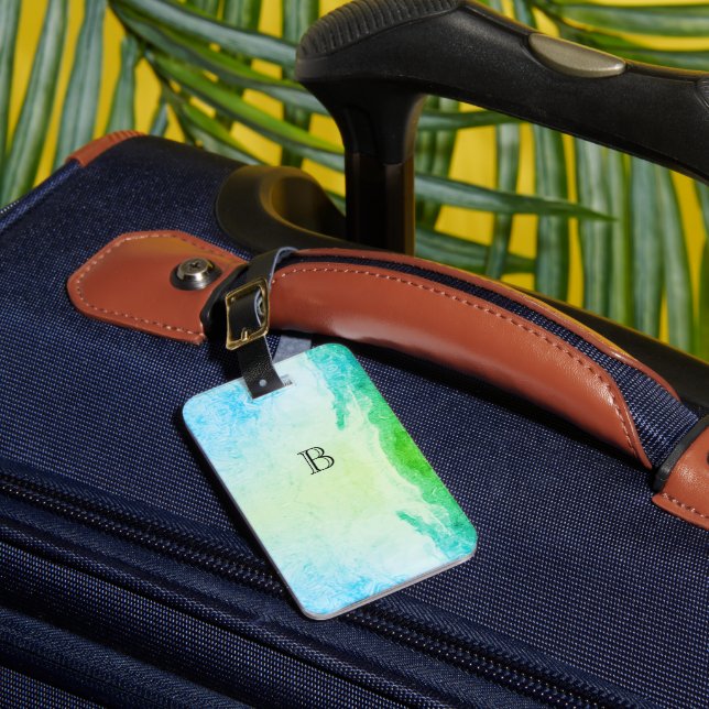 Étiquette À Bagage Balises de bagages Ocean Blue Monogram (Insitu Rectoal 1)