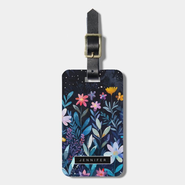 Étiquette À Bagage Balises des bagages Fleurs noires (Devant Vertical)