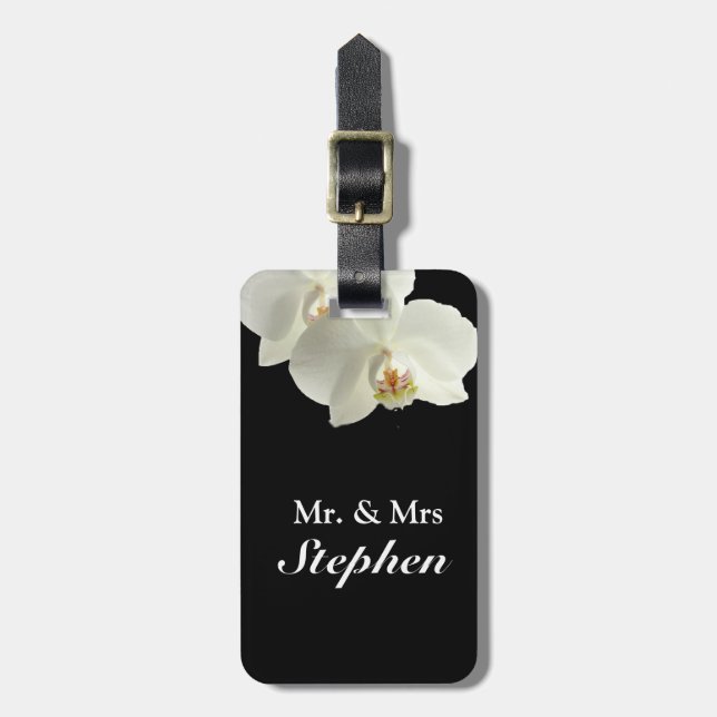 Étiquette À Bagage Balises du Mariage de l'orchidée blanche pour lune (Devant Vertical)