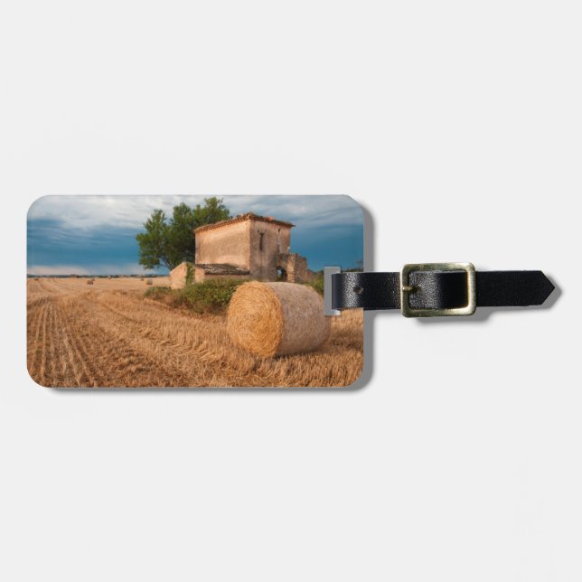Étiquette À Bagage Balle de foin dans un champ de Provence (Devant horizontal)