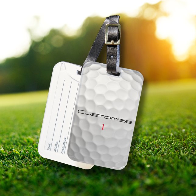 Étiquette À Bagage Balle de golf blanche texturée avec nom et numéro  (Créateur téléchargé)
