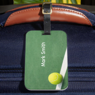 Étiquette À Bagage Balle de tennis sur court vert avec votre nom