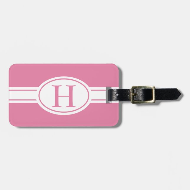 Étiquette À Bagage Bande blanche et bouclier ovale avec votre monogra (Devant horizontal)