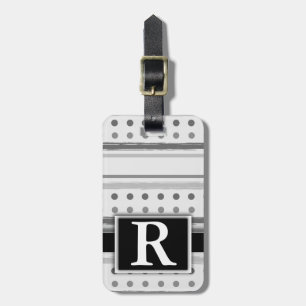 Étiquette À Bagage Bande de points Polka noir et blanc Monogramme mod