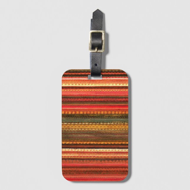 Étiquette À Bagage Bande de textile à rayures rouge orange et vert (Devant Vertical)