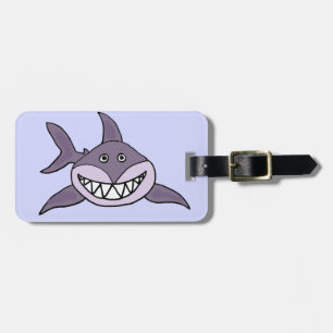 Étiquette À Bagage Bande dessinée grise de grimacerie drôle de requin