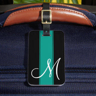 Étiquette À Bagage Bande turquoise avec gros monogramme