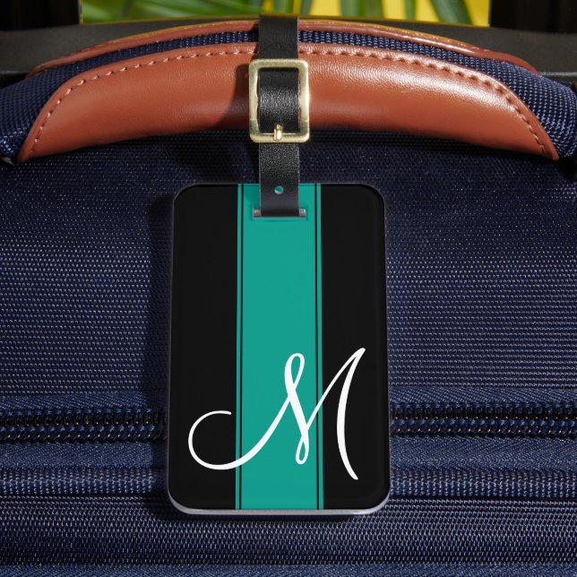 Étiquette À Bagage Bande turquoise avec gros monogramme (Insitu Rectoal 2)