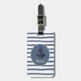 Étiquette À Bagage Bandes d'aquarelle d'ancre marine personnalisées