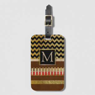Étiquette À Bagage bandes de chevron en faux or monogrammé